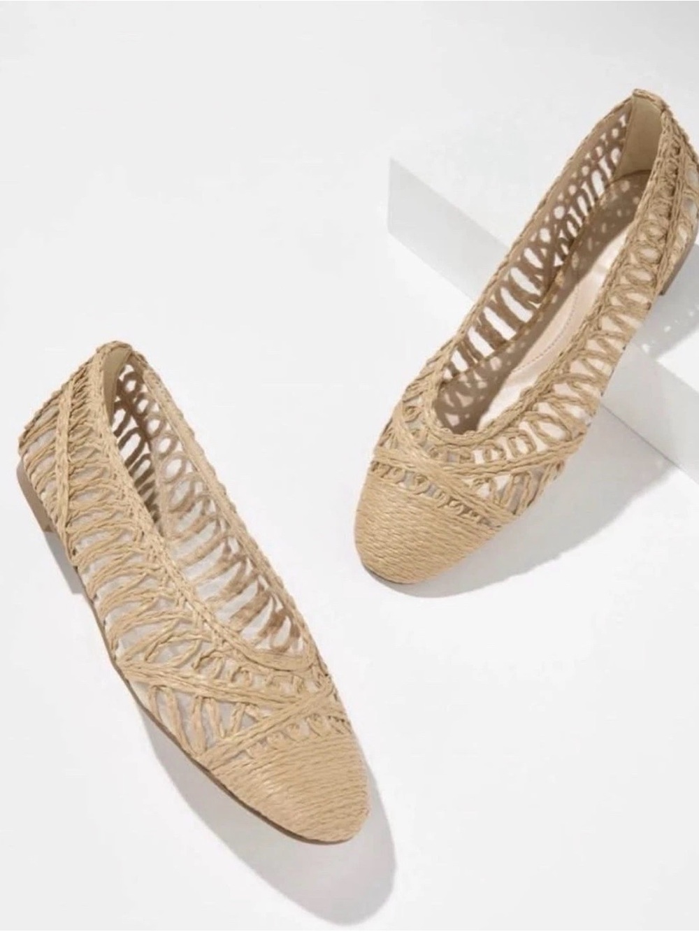 Talbots Tana Woven Cord Raffia Ballet Flats Natural Tan Beige Women's 9 NIB